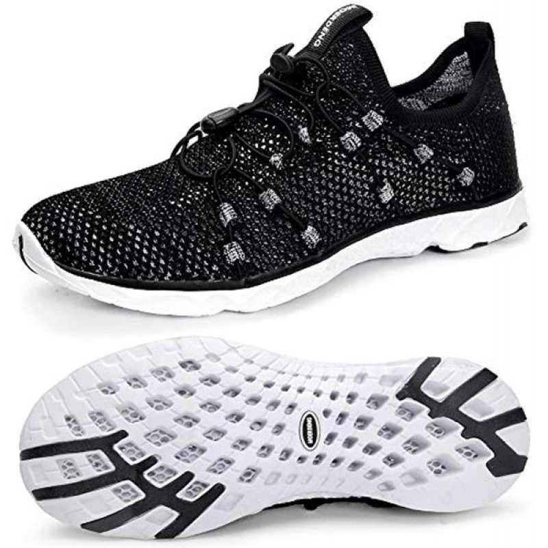 MOERDENG Men's Quick Drying Water Shoes Lightweight Aqua Shoes for Sports Outdoor Beach Pool Exercise Black-White