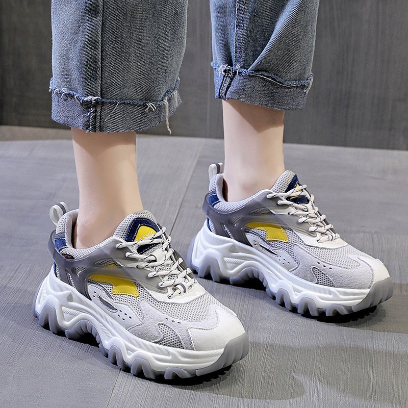 2021 autumn new women's heightened thick bottom mesh women's shoes breathable casual sports shoes women's trend