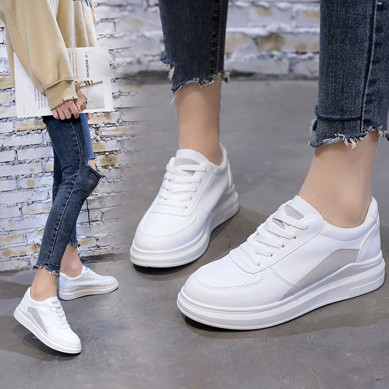 2021 spring and summer new white shoes women street shooting breathable leather thick-soled casual shoes sports running shoes women